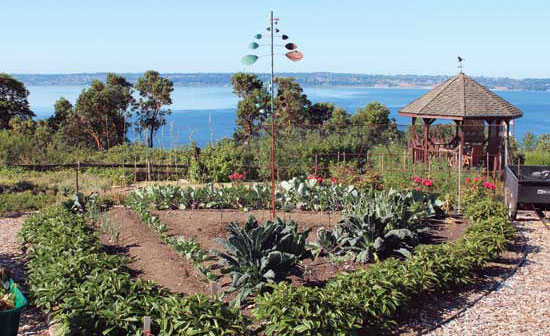 
The author’s bountiful garden on Vashon Island, Wash. has a priceless view.

